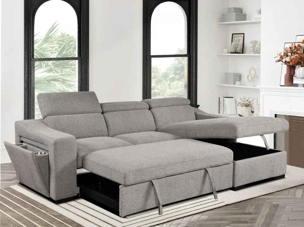 103 Inch Convertible Sectional Sofa Storage Chaise Adjustable happy home