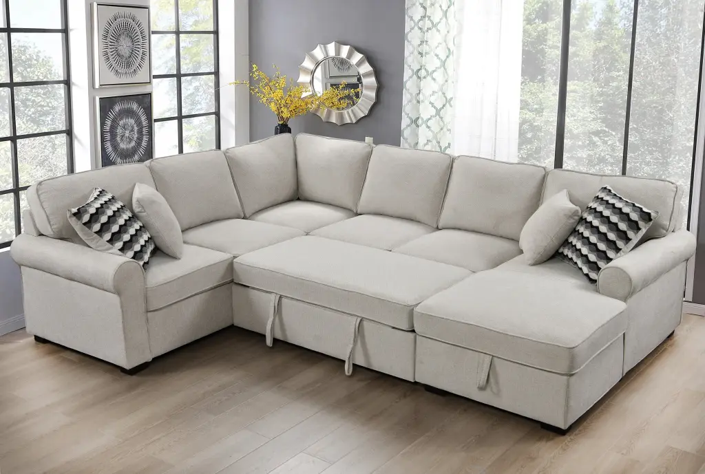 117 Inch Oversized U Shape Sectional Sofa Storage Chaise happy home