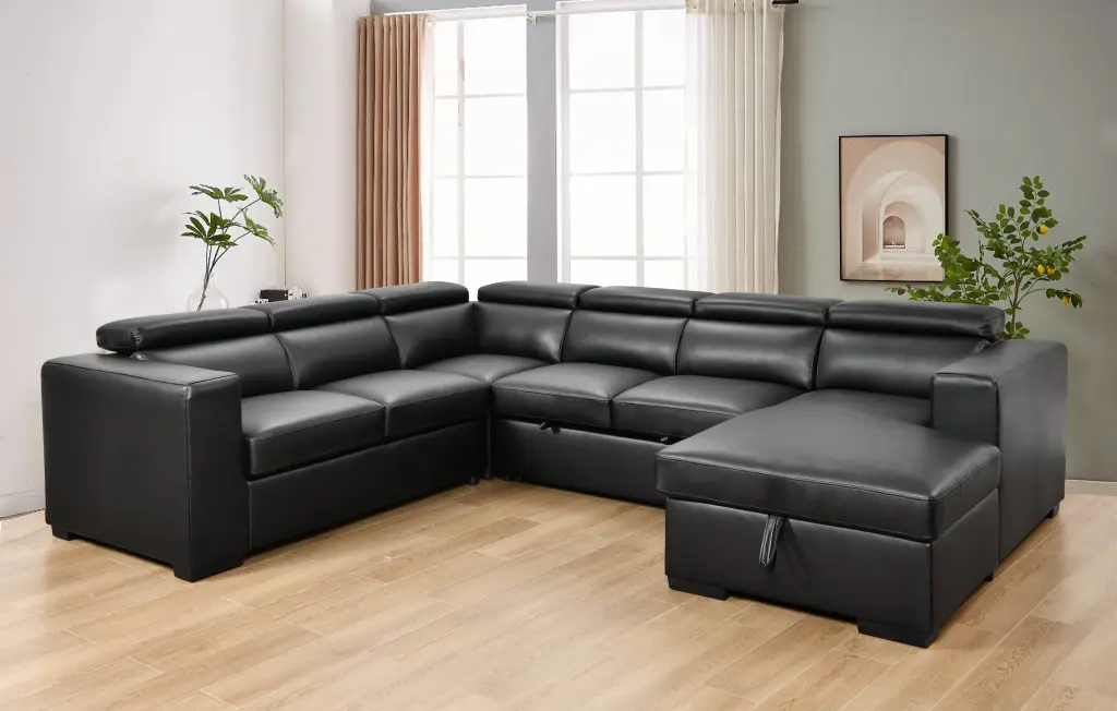 123 Inch Modern U Shaped 7 Seat Sectional Sofa Couch Customizable Headrests happy home