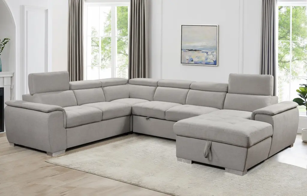 125 Modern U-Shaped 7-Seat Sectional Sofa Couch Customizable Headrest Living Room Set happy home