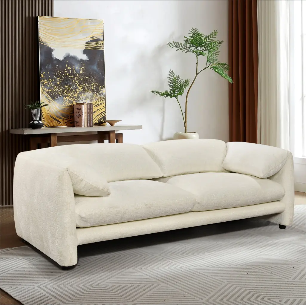 87 Inch 3 Seater Sofa Wide Cozy Armrest High Density Sponge Couch happy home