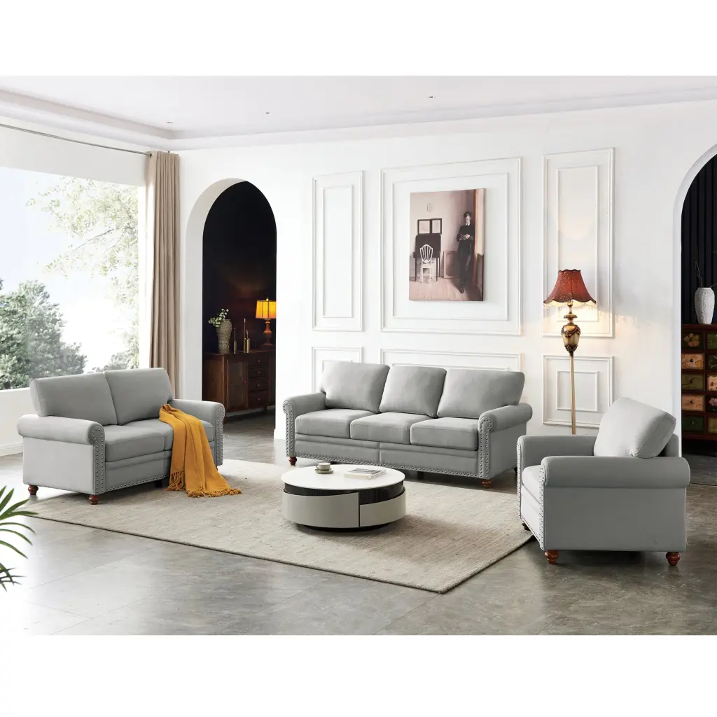 Linen Upholstery Sectional Sofa Storage Grey hdf store