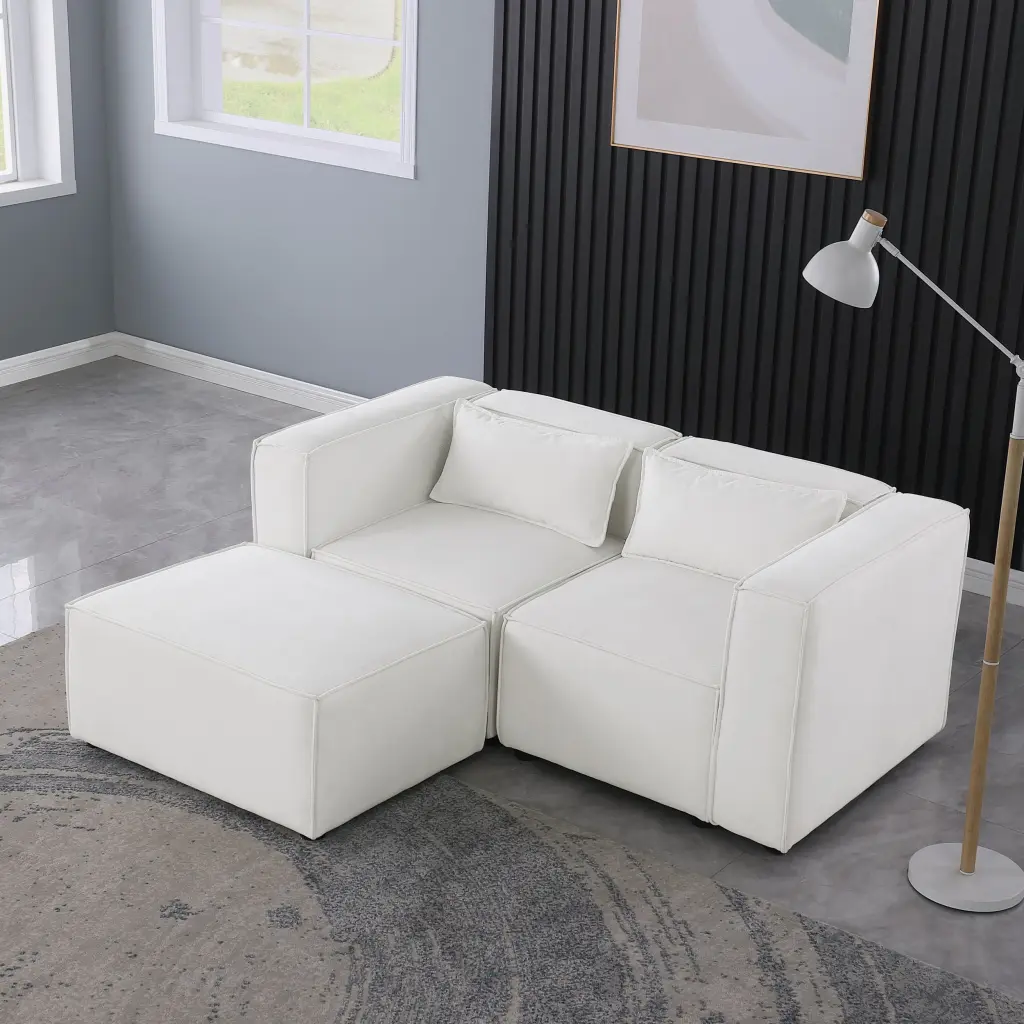 Modular Sectional Sofa Beige Chenille Fabric Grand Living Room Set homarni furnishings inc.---w1099