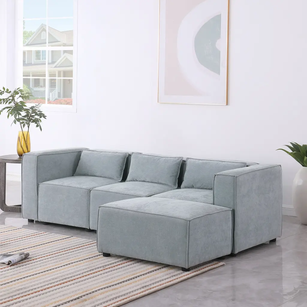 Modular Sofa Grayish Blue Chenille Material Effortless Grand Living Room Couch homarni furnishings inc.---w1099