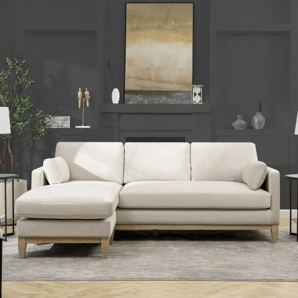 Knox 89 Inch Modern Farmhouse Reversible Chaise Sectional Sofa French Beige jennifer taylor home