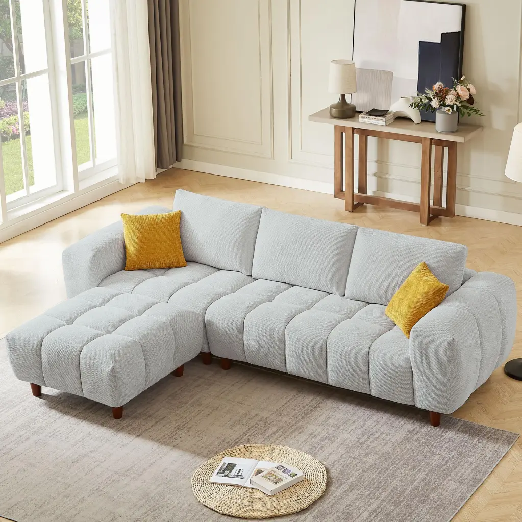 111.81 Inch Convertible Sectional Sofa Couch L Shaped Sofa Fabric Upholstery justone