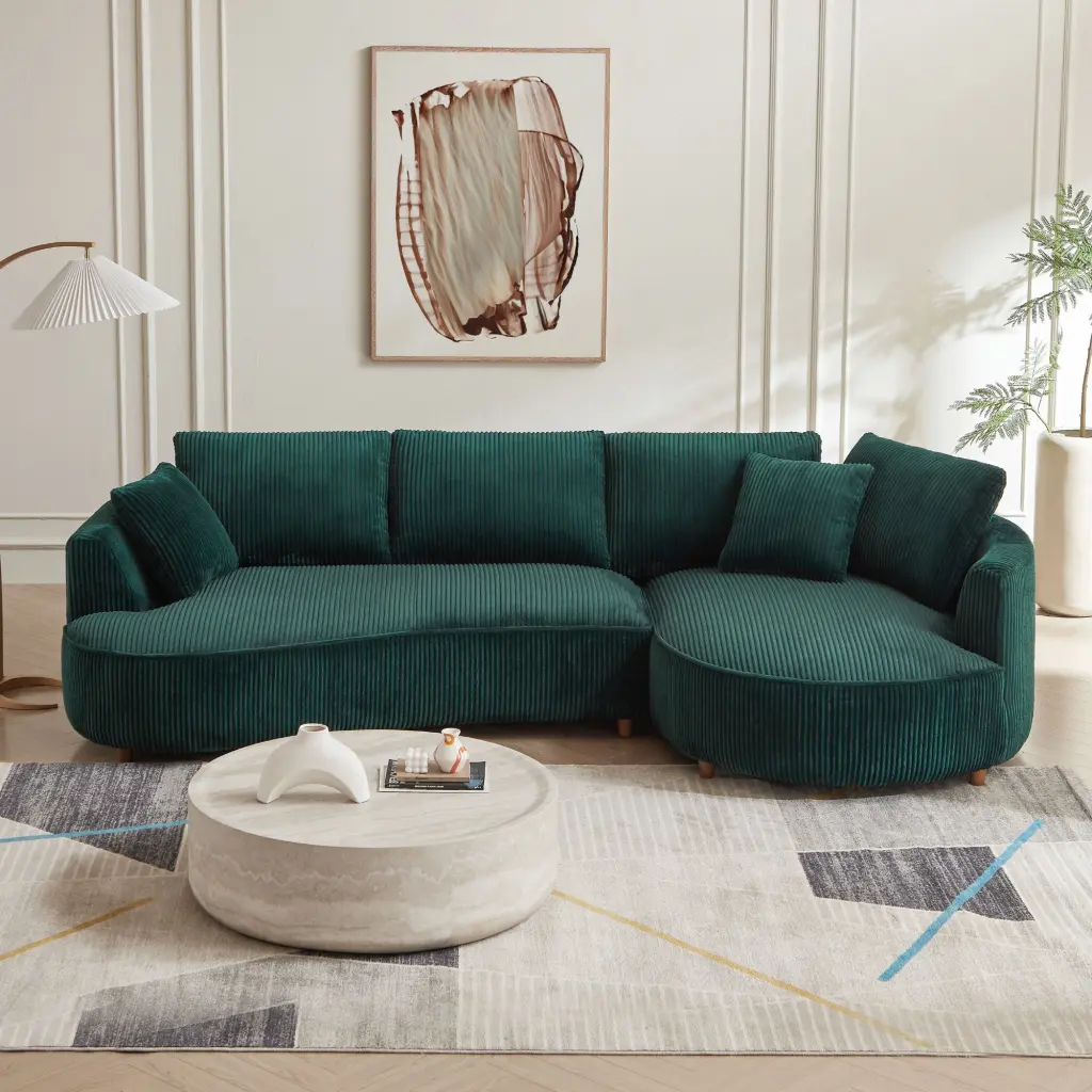 122.04 Inch Corduroy Upholstered Sectional Sofa Right Facing Chaise justone interior