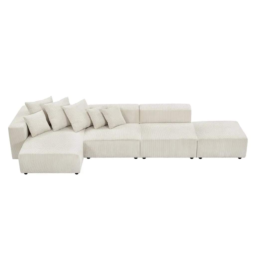 Soft Corduroy Sectional Modular Sofa 4 Piece Set Small L Influenced Chaise justone interior