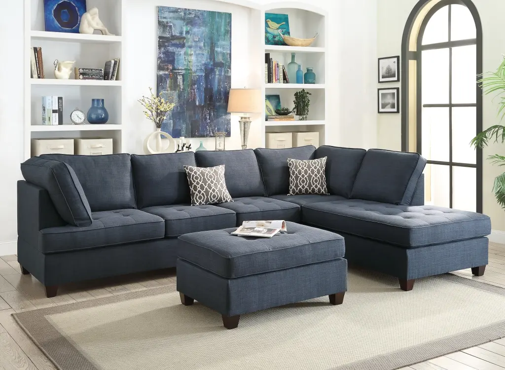 2Pc Sectional Sofa Set Reversible Chaise Sofa Dark Blue Dorris Fabric kanepe