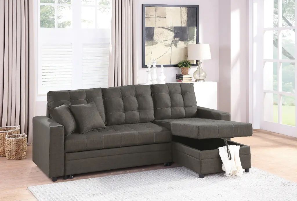 Ash Black Convertible Sectional Pull Out Bed Sofa Chaise Reversible kanepe
