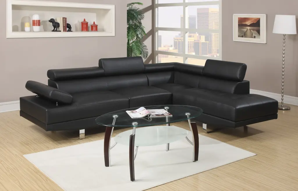 Black Hue Sectional Sofa Faux Leather Customizable Living Room kanepe