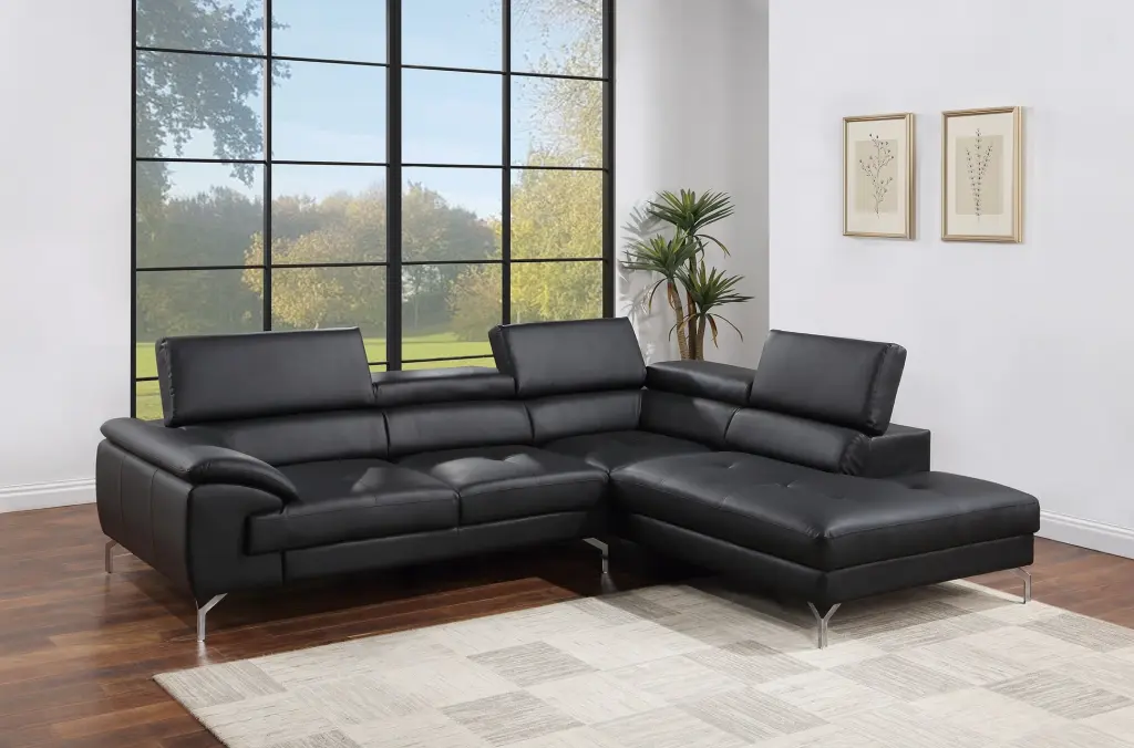 Black Sectional Couch 2Pc Set Faux Leather Living Room Sofa kanepe