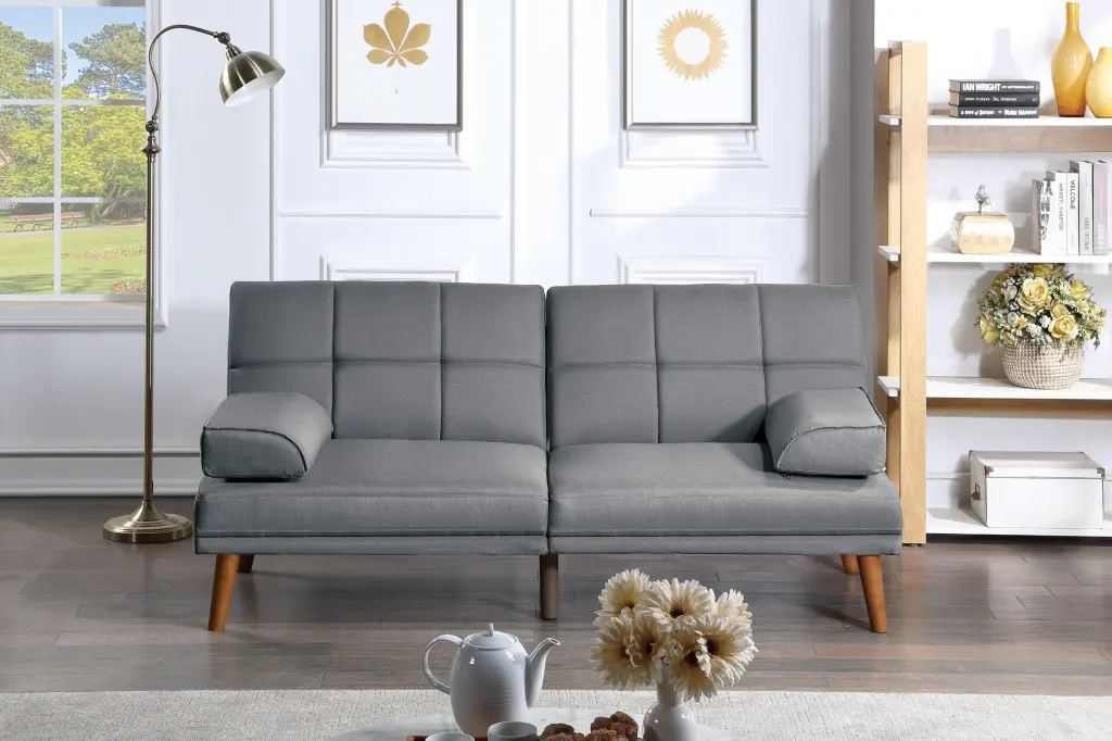 Blue Grey Polyfiber Adjustable Tufted Sofa Solid Wood Legs Living Room kanepe