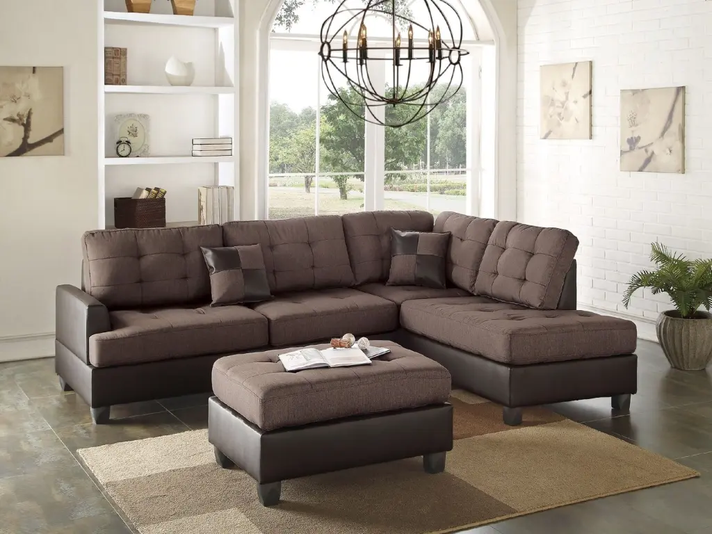 Chocolate Polyfiber Cushion Tufted Reversible 3-Piece Sectional Sofa kanepe