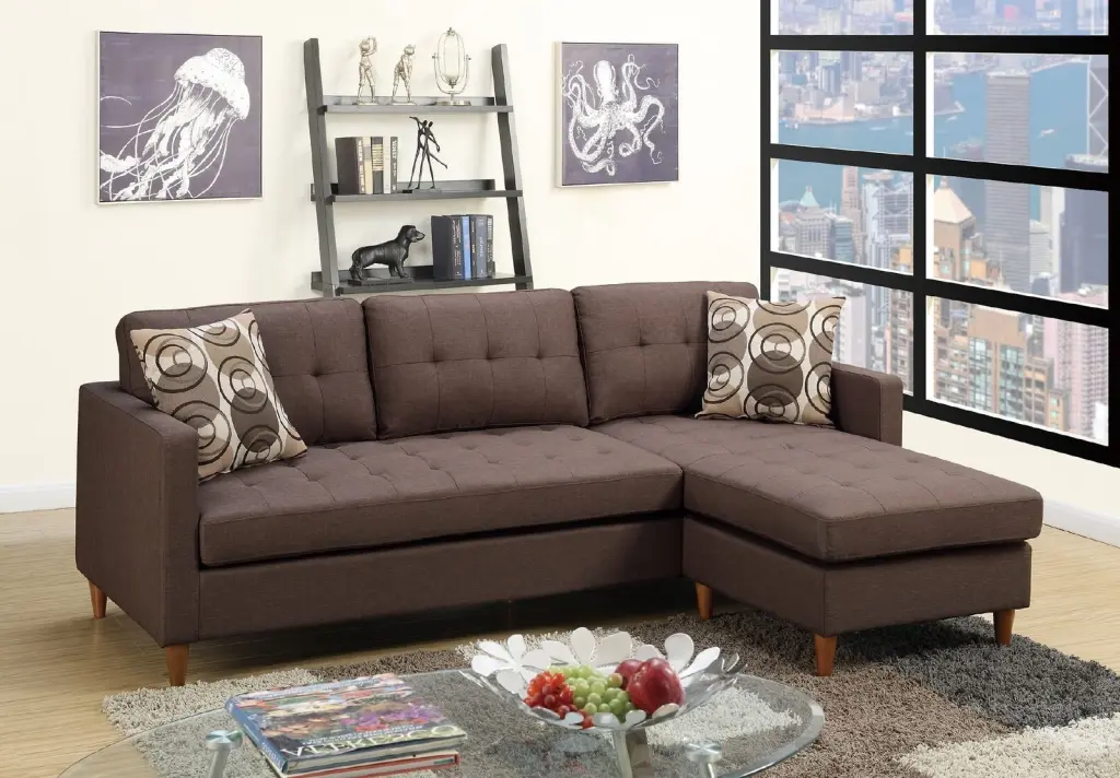 Chocolate Polyfiber Sectional Sofa Living Room Reversible Chaise kanepe