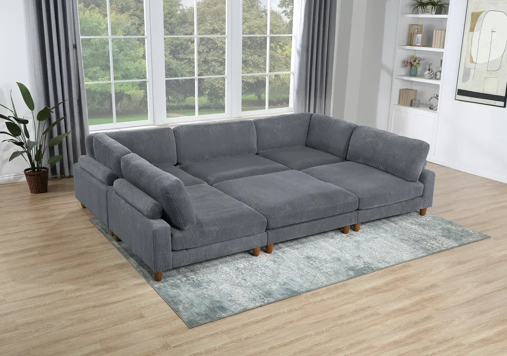 Contemporary Dark Gray 6Pc Modular Sectional Set Corduroy Upholstery kanepe
