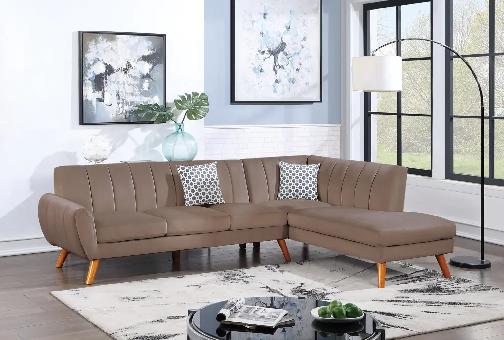 Contemporary 2 Piece Sectional Set Light Brown Velvet Living Room kanepe