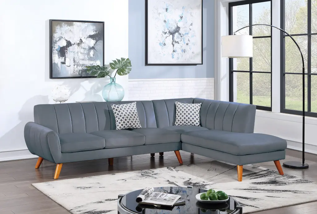 Contemporary 2 Piece Sectional Set Living Room Furniture Dark Gray Velvet kanepe