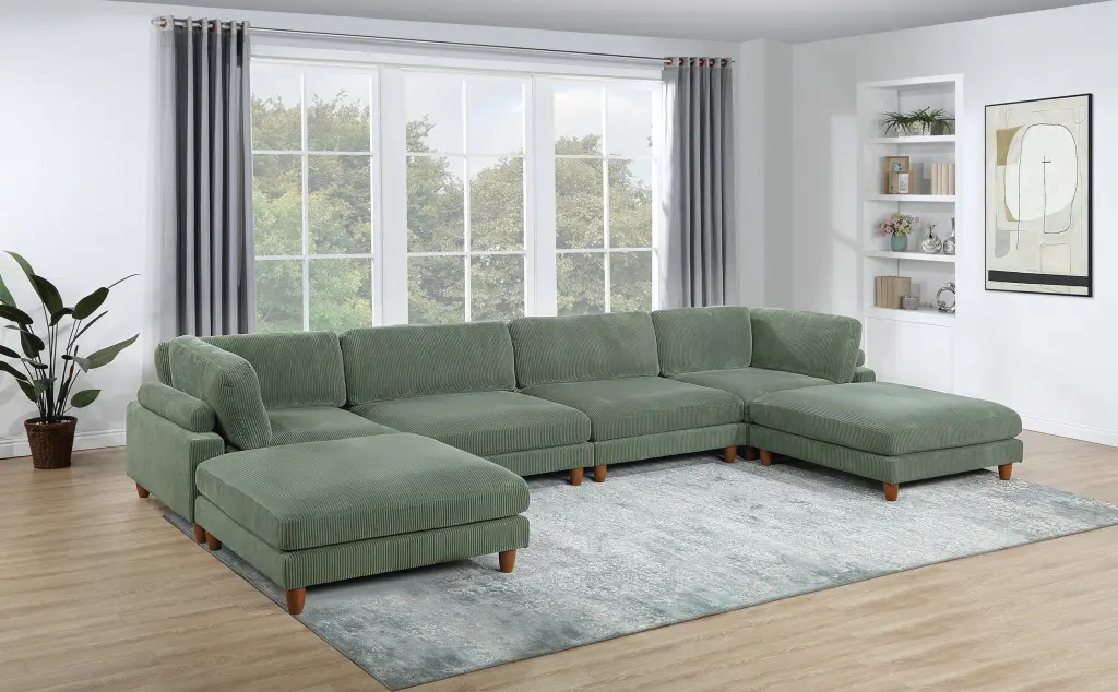 Contemporary Sage Hue 6Pc Modular Sectional Set Corduroy Upholstery Sofa kanepe