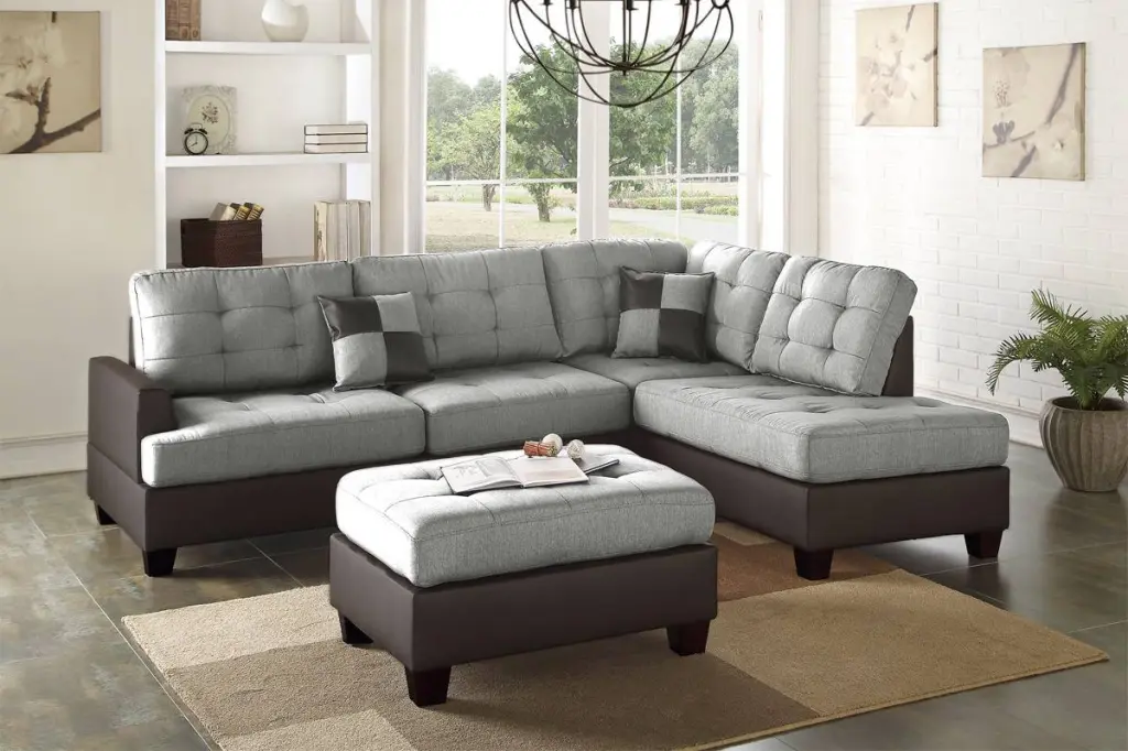 Contemporary Sectional Sofa Grey Polyfiber Linen Like Material Cushion Support kanepe