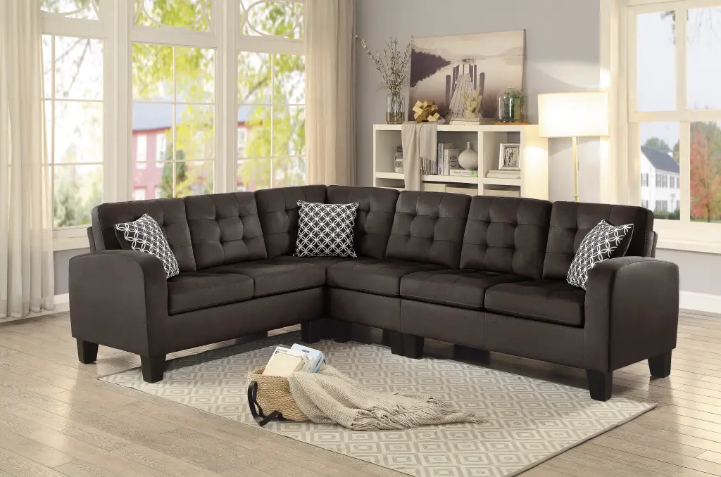 Dark Brown Reversible 4 Piece Sectional Sofa Tufted Detail and Textured Fabric kanepe