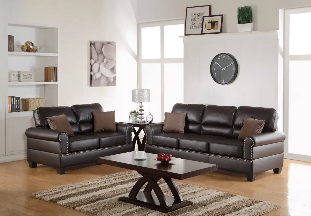 Espresso Faux Hide 2Pc Sofa Set Sofa And Loveseat Elegant Plush Contemporary kanepe