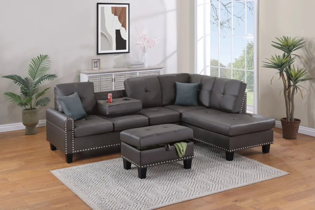Espresso Faux Leather 3 Piece Living Room Sectional Sofa Set kanepe