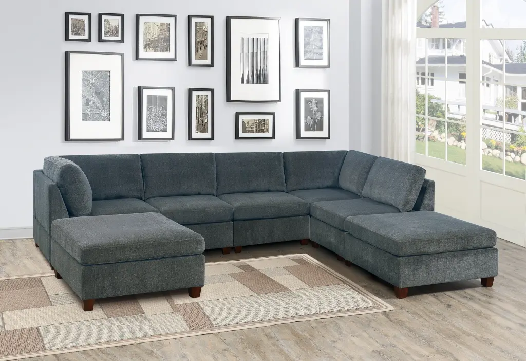 Gray Chenille Modular Sectional Sofa 7Pc Set U Section Living Room Decor kanepe