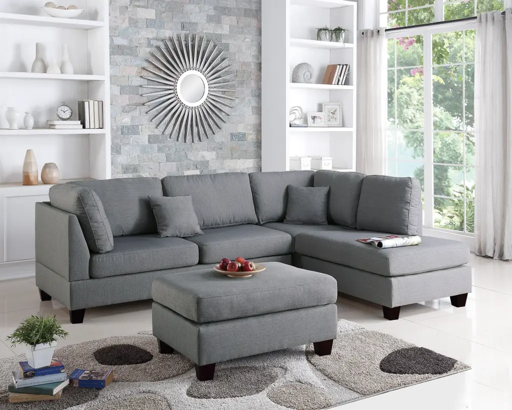 Grey 3 Piece Sectional Sofa Reversible Chaise Living Room Decor kanepe