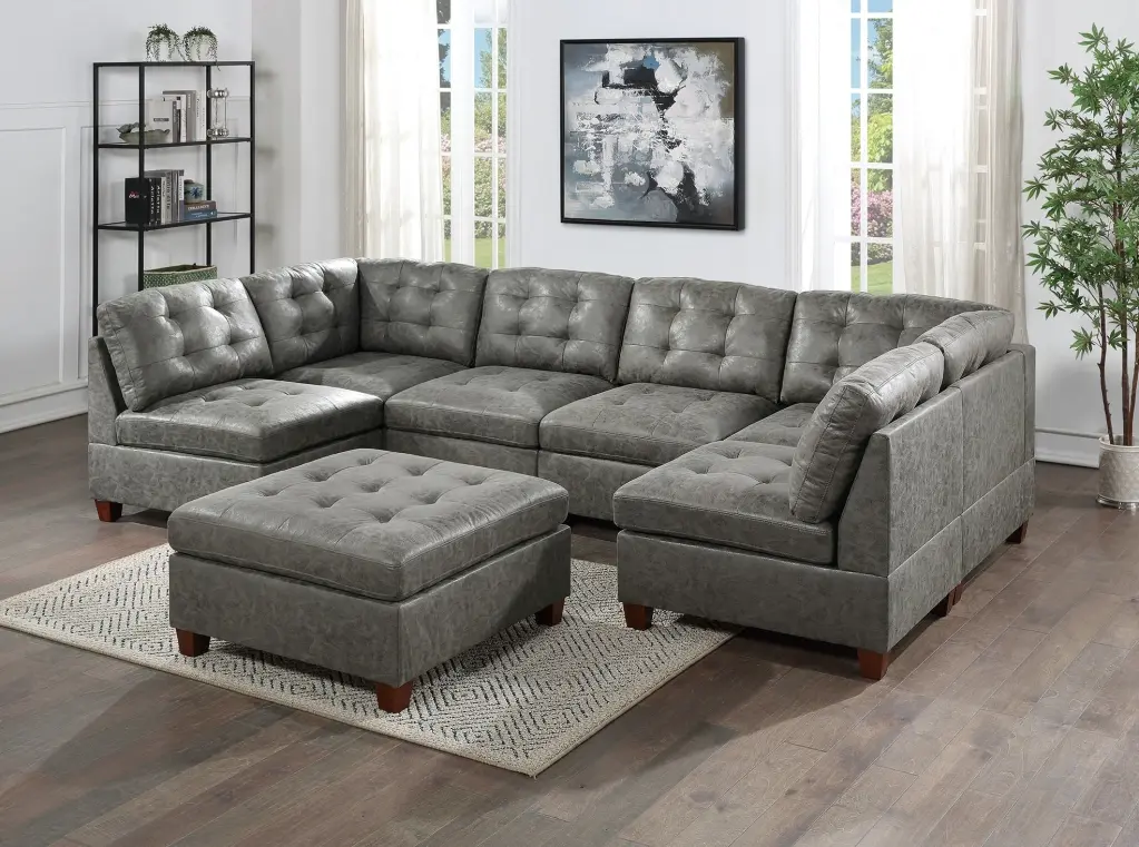 Living Room Antique Grey Modular Sectional 7Pc Set Tufted Comfortable Sofa Large Spaces kanepe