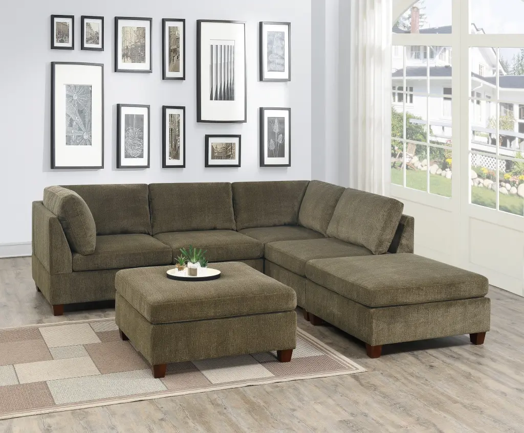 Living Room Furniture Tan Chenille Modular Sectional 6 Piece Set Corner Lounger kanepe