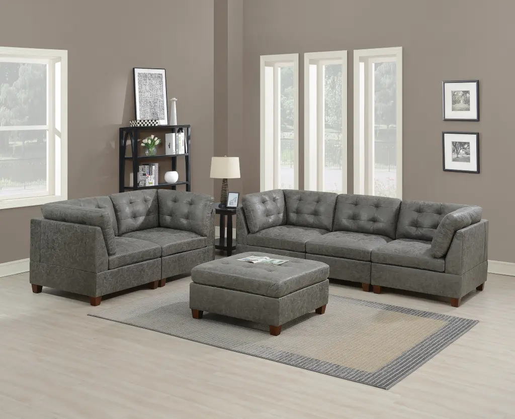 Living Room Home Decor Antique Grey Modular Sofa Set 6Pc Set Tufted kanepe