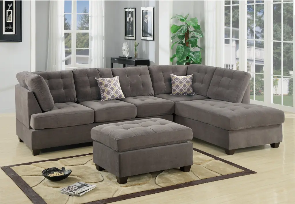 Living Room Sectional Waffle Suede Charcoal Hue Sectional Sofa Pillows kanepe