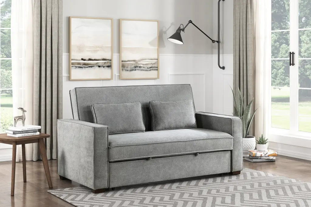 Modern Home Furniture Solid Wood Frame Sofa Pull Out Bed Gray Fabric kanepe