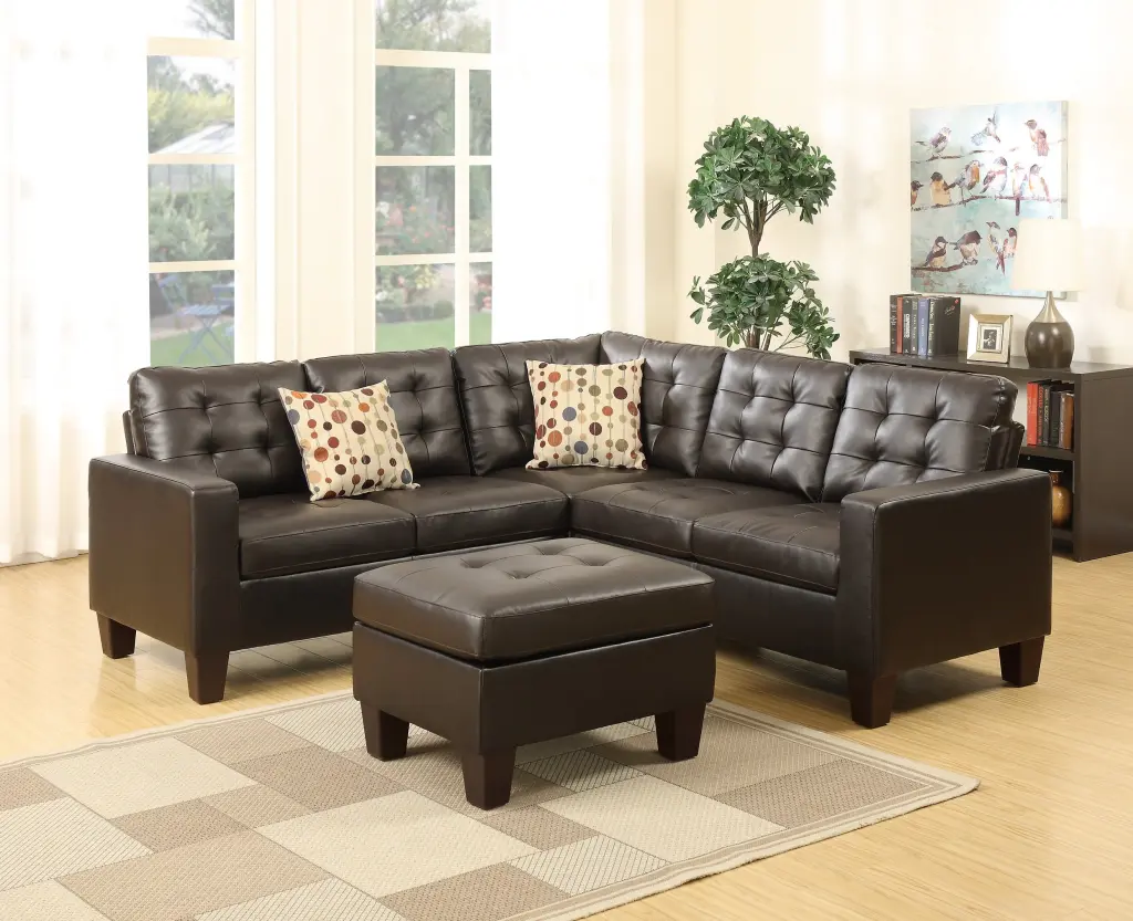 Modular Sectional Ottoman Espresso Faux Leather 4Pcs Sectional Sofa kanepe