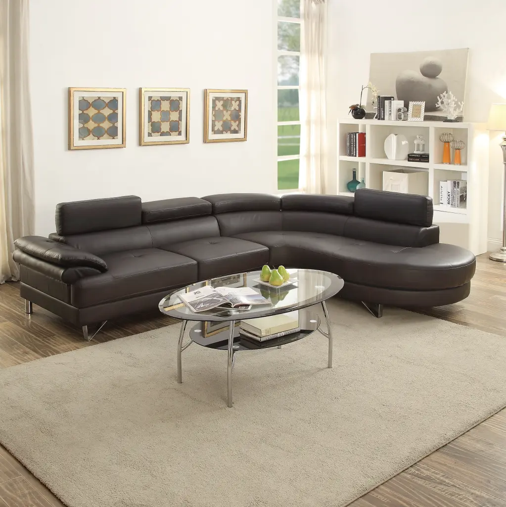 Opulent Living Room Furniture Sectional Sofa 2Pc Set Espresso Faux Leather Reversible Chaise kanepe