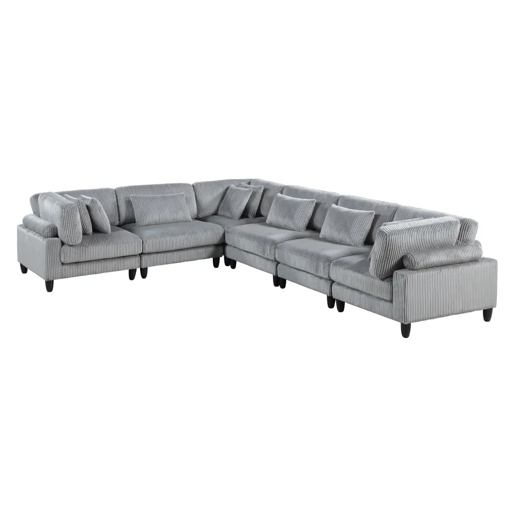 6 Piece Modular Sectional Set Gray Corduroy Upholstery 3 Armless Chairs Living Room Sofa kanepe