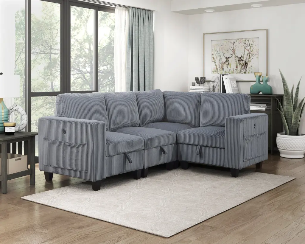 4 Piece Modular Sectional Sofa Storage Seats Side Pockets and Charging Ports kanepe