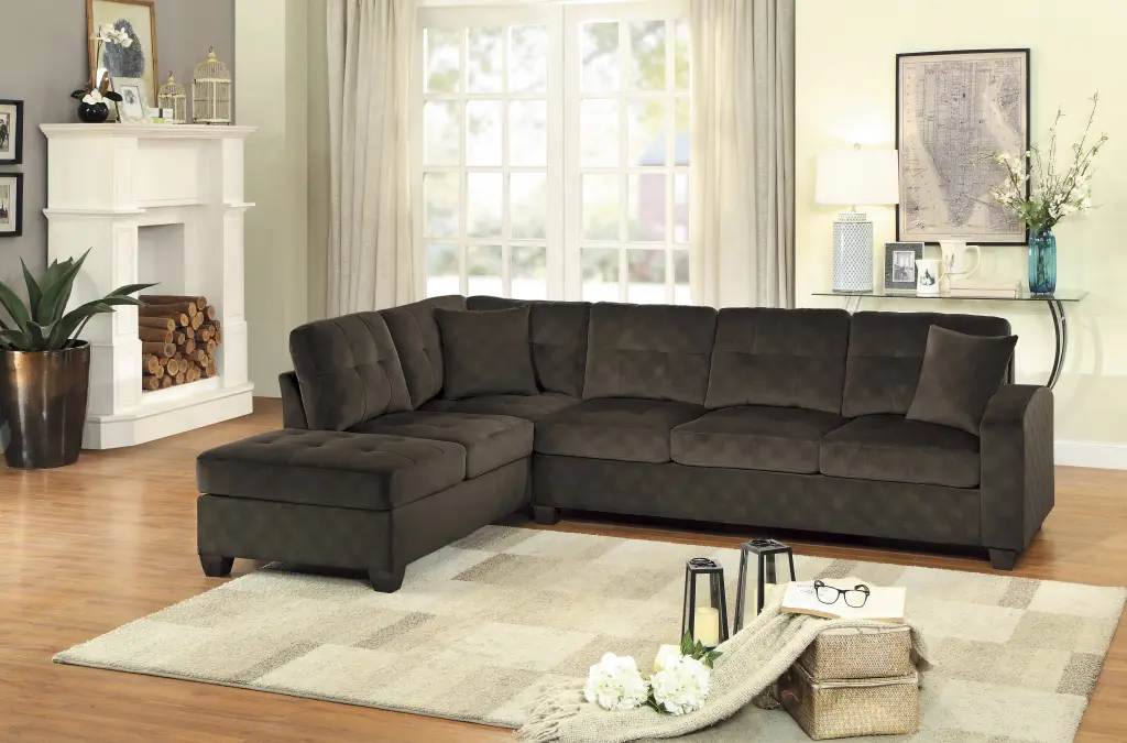 2 Piece Reversible Sectional Chaise Tufted Detail Chocolate Microfiber kanepe