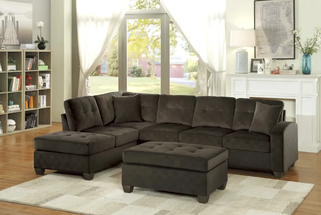 3 Piece Reversible Sectional Sofa Chaise Ottoman Tufted Chocolate kanepe