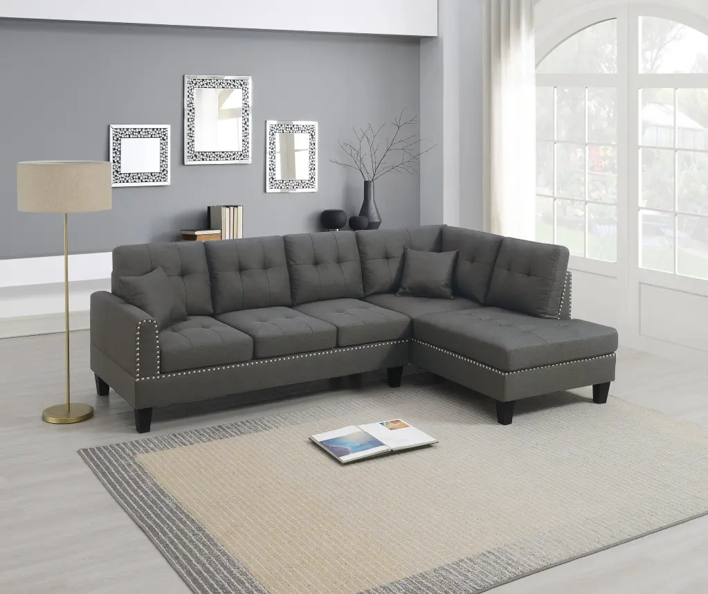 2 Piece Sectional Set Living Room Furniture LAF Sofa And RAF Chaise Dark kanepe