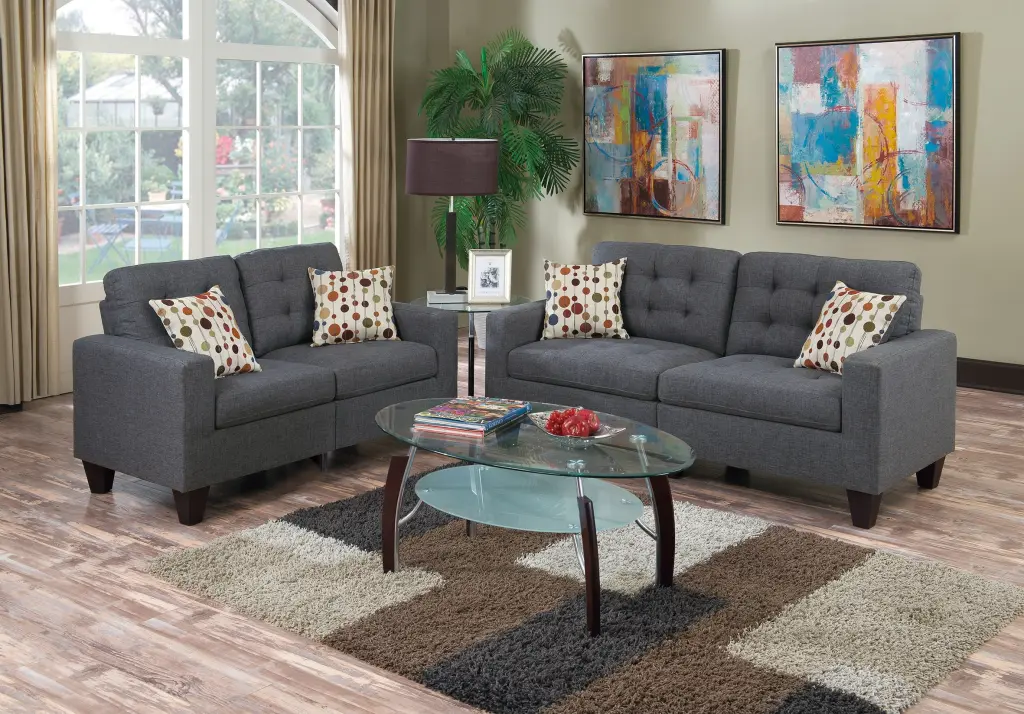 2 Piece Sofa Set Blue Grey Polyfiber Tufted Loveseat Living Room Decor kanepe