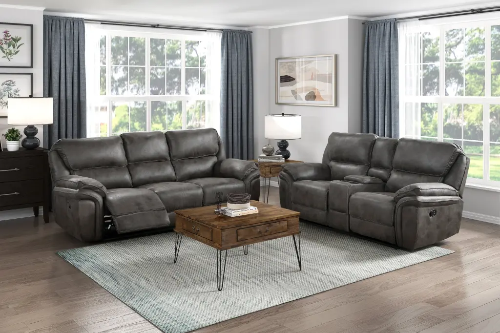 Plush Modern Living Room Sofa Set 2Pc Reclining Sofa And Loveseat Gray kanepe