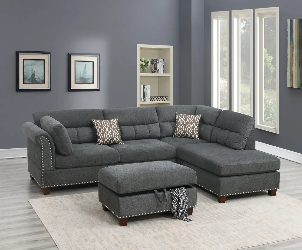 Sectional Sofa Slate Hue Velvet Material Reversible Chaise Sofa Sectional Living Room kanepe