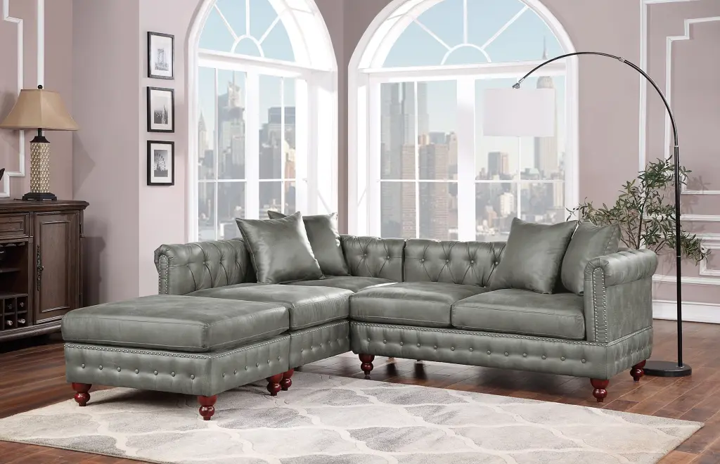 Slate Gray 3-Piece Sectional Set 2 Reversible Loveseat Chaise and 1 Ottoman kanepe