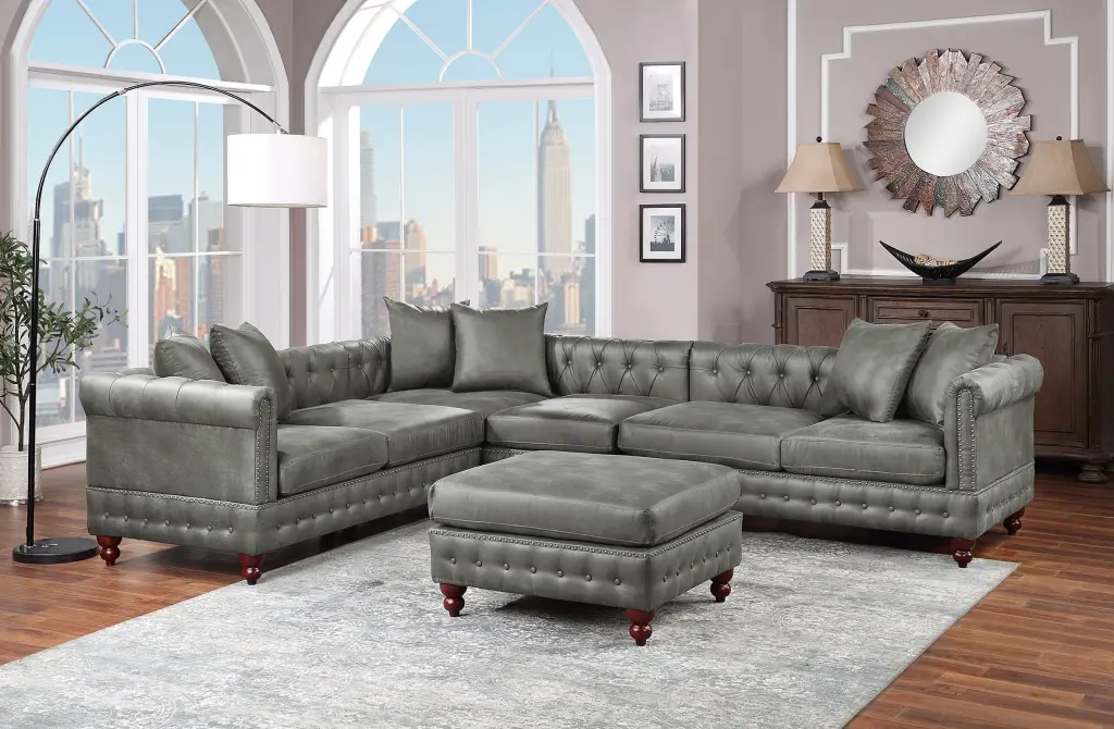 Slate Grey 4Pc Sectional Set 3X Reversible Loveseat Chaise And 1X Ottoman kanepe