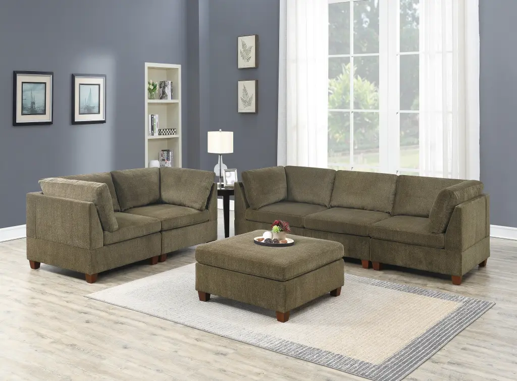 Tan Chenille Modular Sectional 6-Piece Set Living Room kanepe