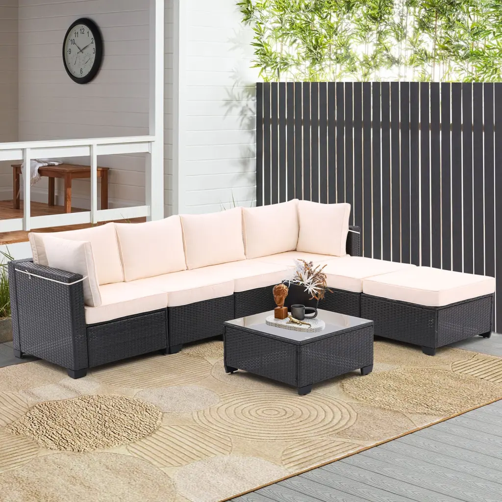 7 Pieces Outdoor Patio Sectional Conversation Sofa Set Garden koruiten