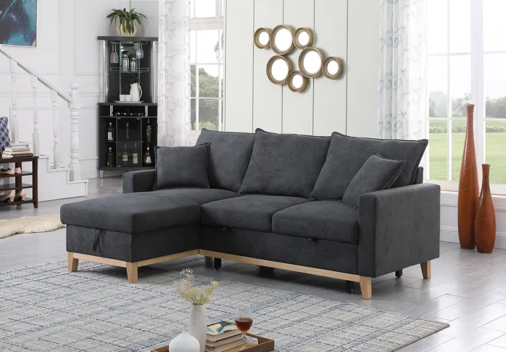 Colton 84.25 Inch Dark Gray Woven Reversible Sleeper Sectional Sofa lilola home