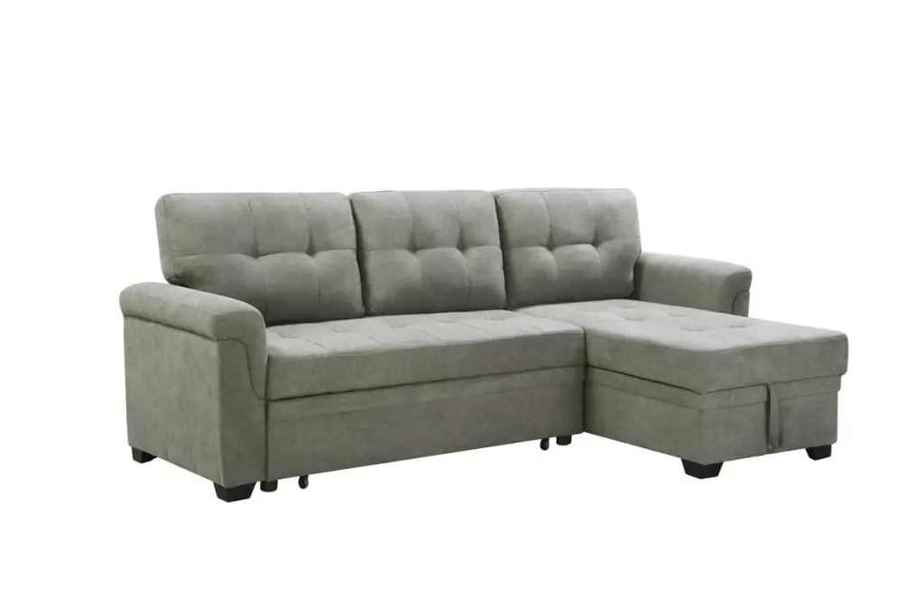 Connor 84 Light Gray Material Reversible Sectional Sleeper Sofa Chaise Lounge lilola home